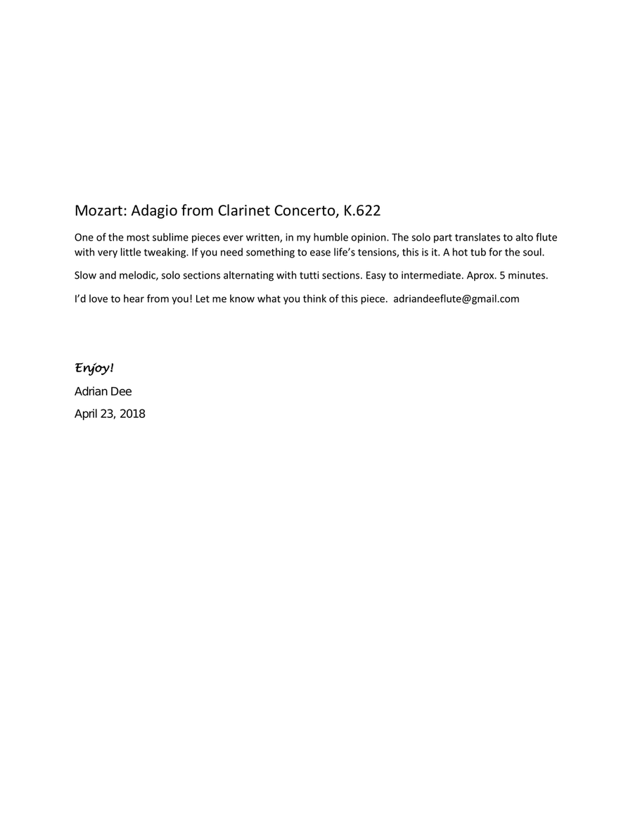 Adagio from Clarinet Concerto, K.622 Flute Choir scores gallery preview page 2