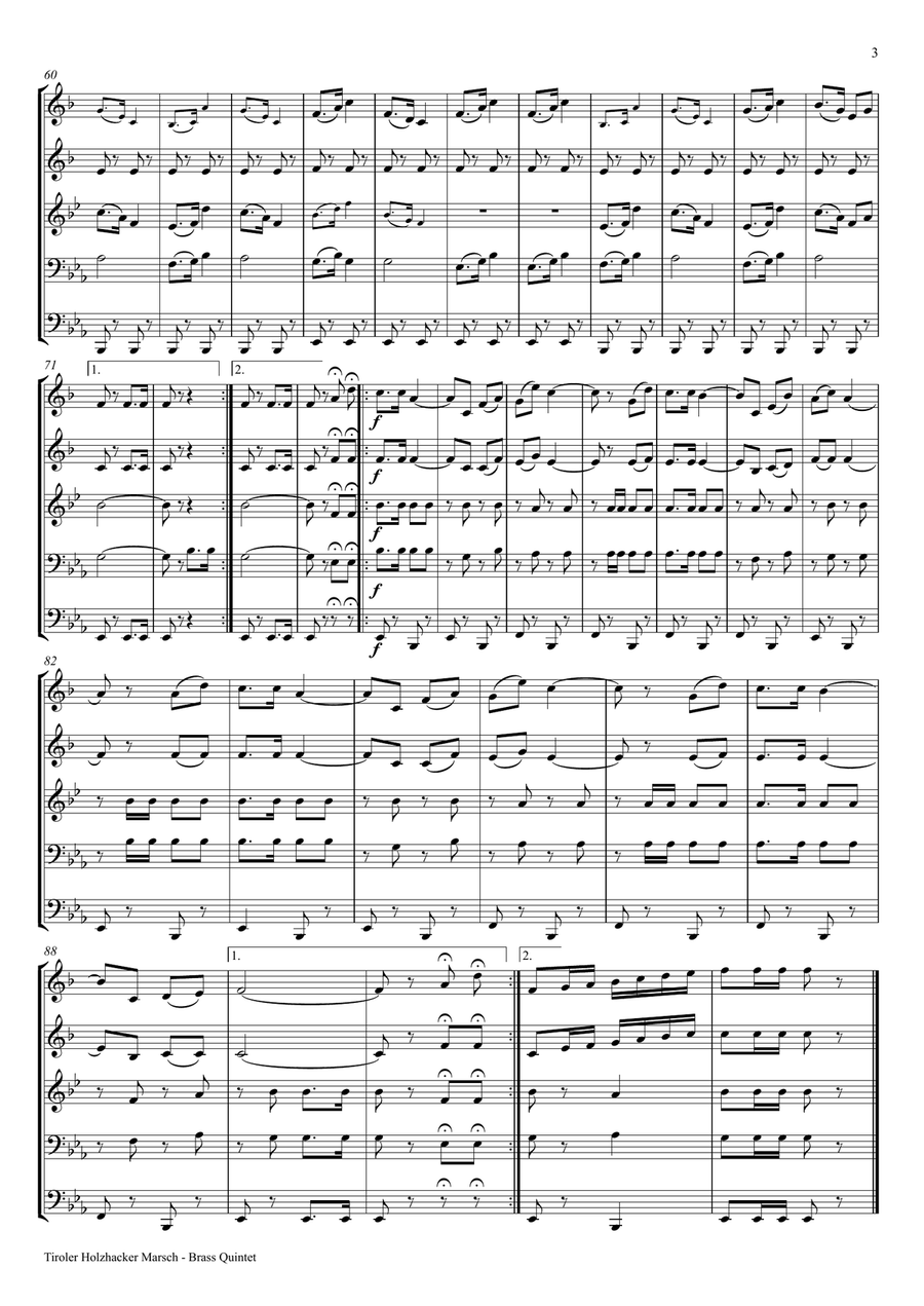 Tiroler Holzhacker Marsch - German Polka March - Oktoberfest - Brass Quintet Brass Quintet scores gallery preview page 3