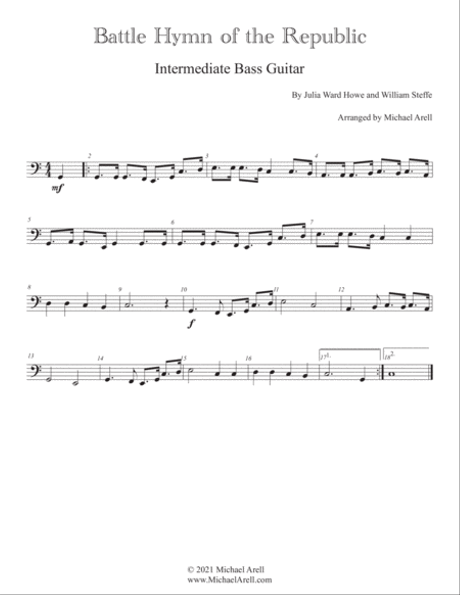 Battle Hymn of the Republic- Intermediate Bass Guitar String Duet scores gallery preview page 2
