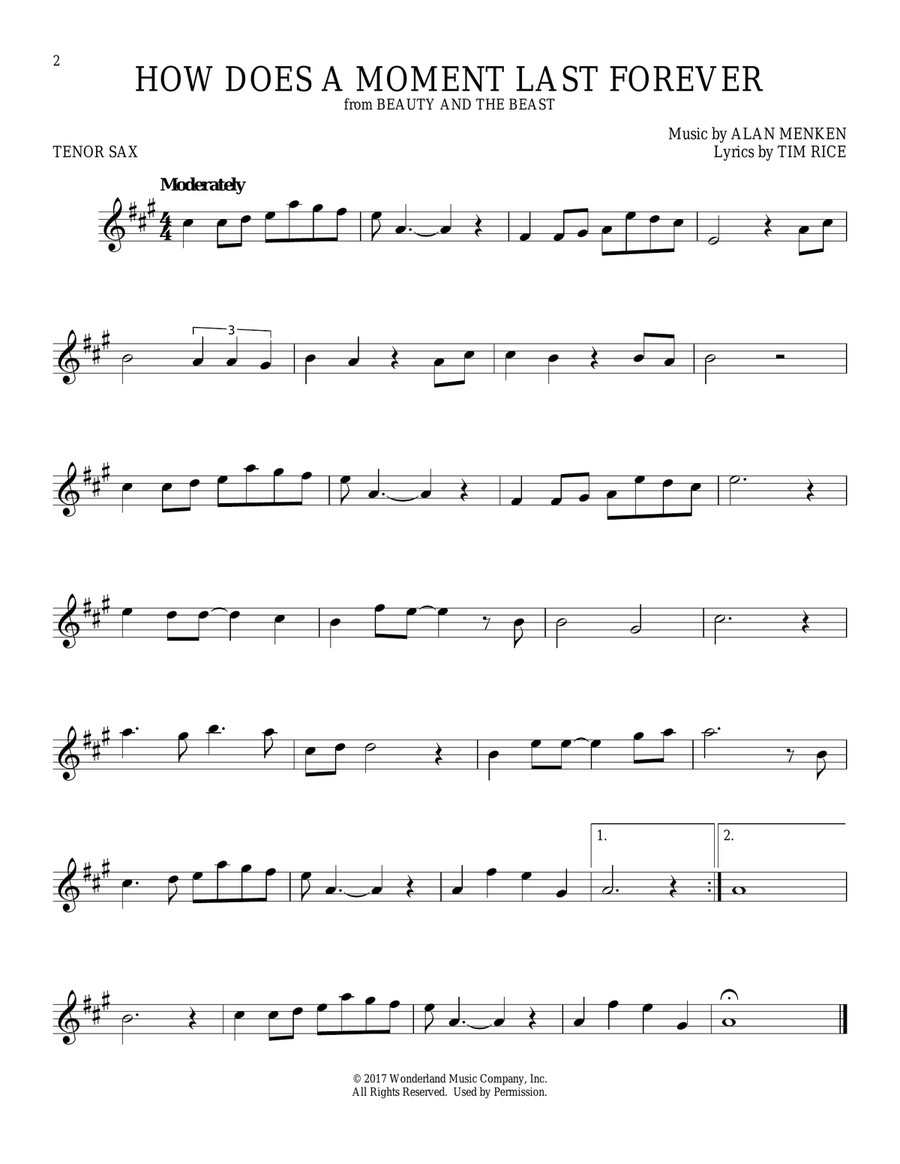 How Does A Moment Last Forever (from Beauty And The Beast) Tenor Saxophone scores gallery preview page 1