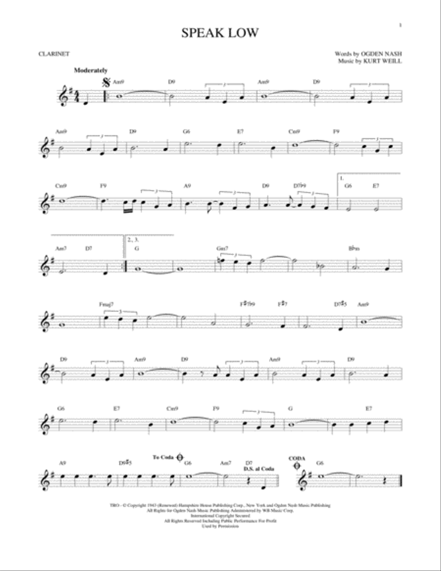 Speak Low Clarinet Solo scores gallery preview page 1