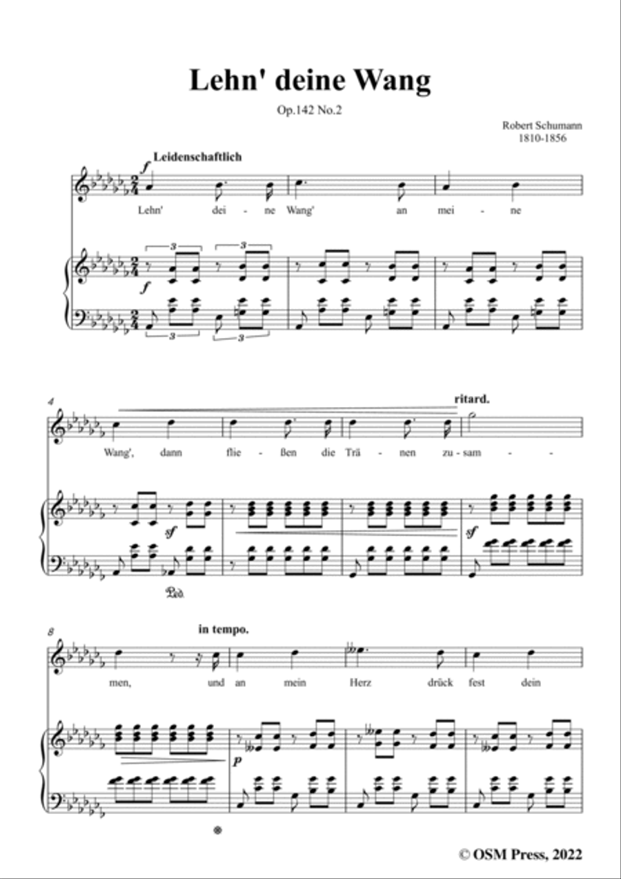 Schumann-Lehn deine Wang,Op.142 No.2,in a flat minor Voice scores gallery preview page 3