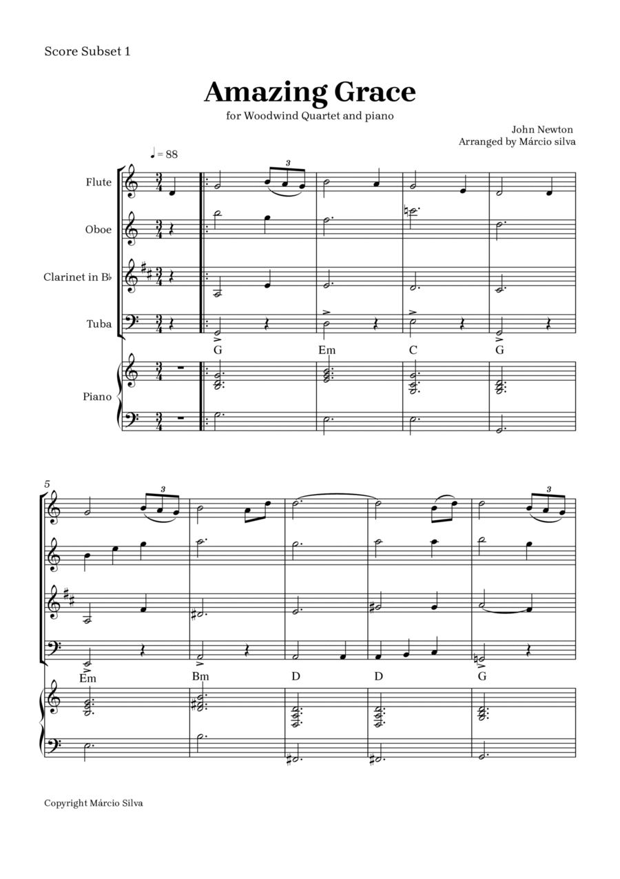 Amazing Grace Amazing Grace Woodwind Quartet scores gallery preview page 1