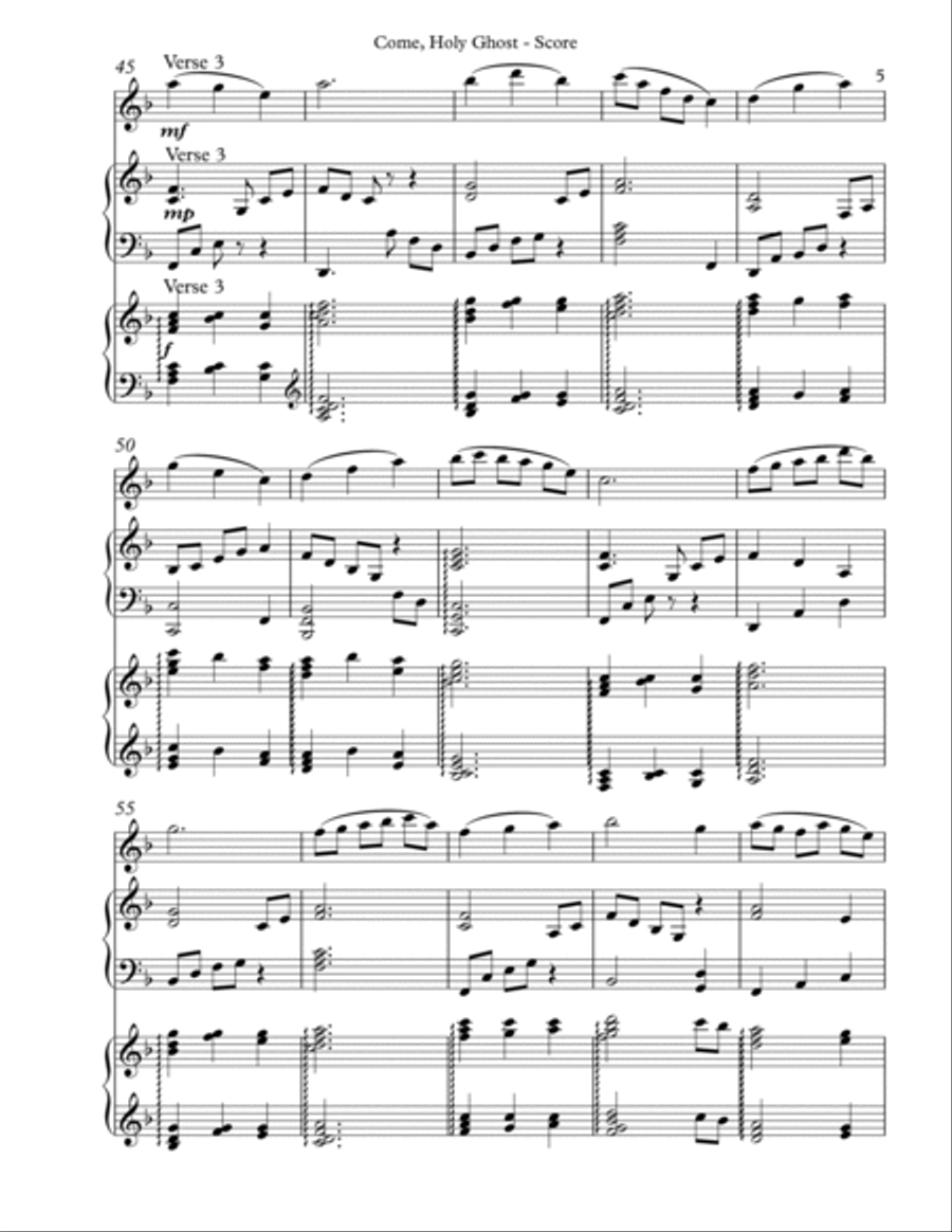 Come, Holy Ghost, Trio for Flute, Harp, Piano Flute Solo scores gallery preview page 5