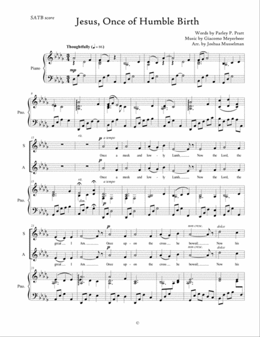 Jesus, Once of Humble Birth: SATB with Piano Accompaniment 4-Part scores gallery preview page 1