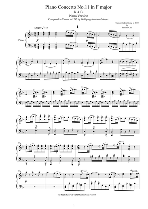 Book cover for Mozart - Piano Concerto No.11 in F major K.413 - Piano Version