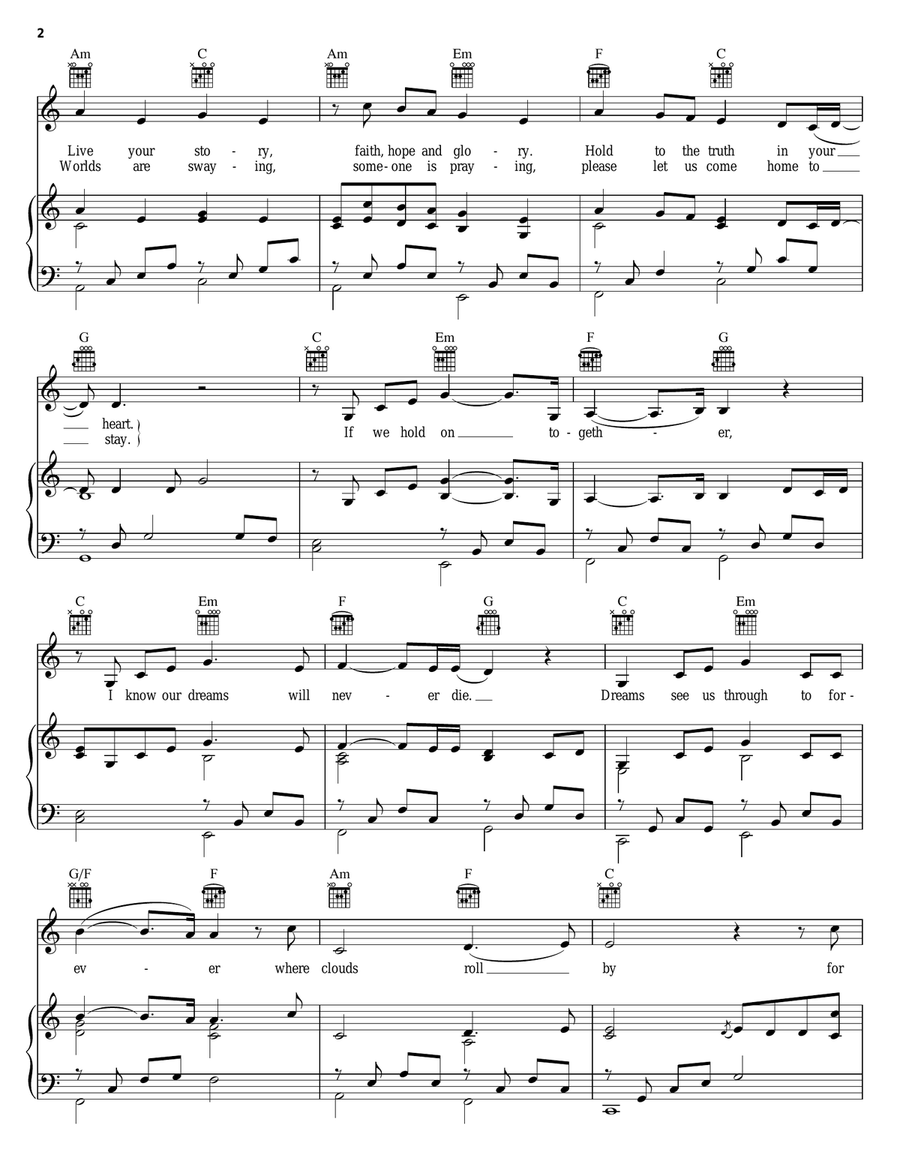 If We Hold On Together Piano, Vocal, Guitar scores gallery preview page 2