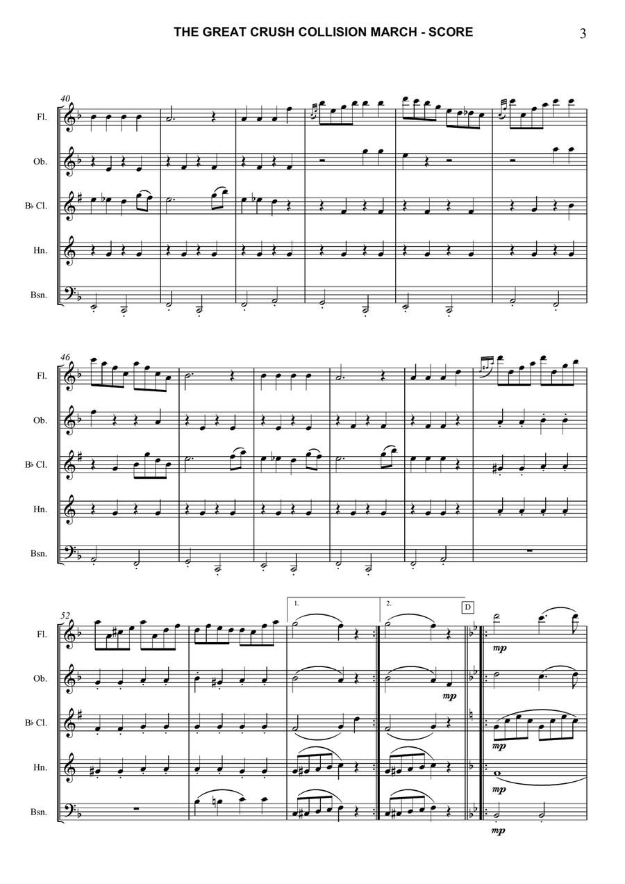 The Great Crush Collission March Woodwind Quintet scores gallery preview page 3