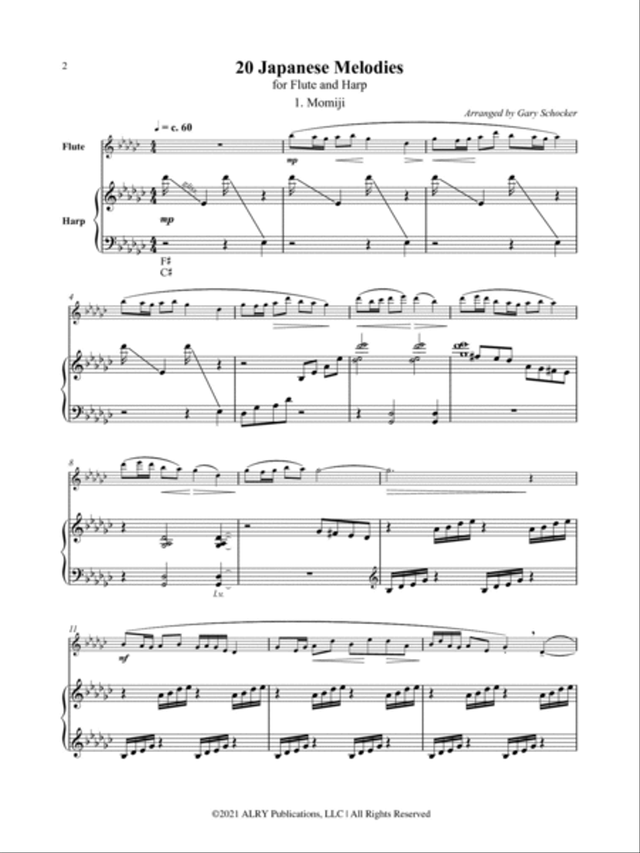 20 Japanese Melodies for Flute and Harp Flute scores gallery preview page 2
