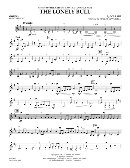 The Lonely Bull - Violin 3 (Viola Treble Clef)
