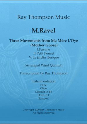 Book cover for Ravel: Three Movements from Ma Mère L'Oye (Mother Goose Suite) - wind quintet
