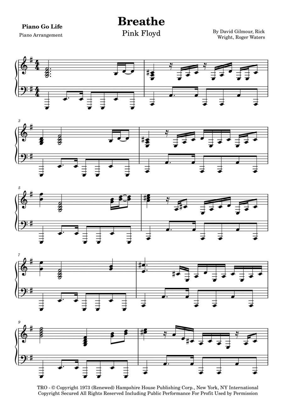 Breathe Piano Solo scores gallery preview page 1