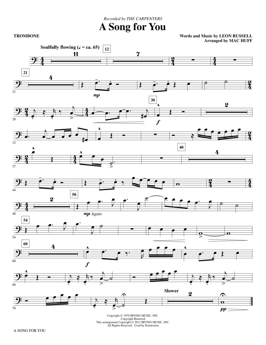 A Song For You (arr. Mac Huff) - Trombone Choir scores gallery preview page 1