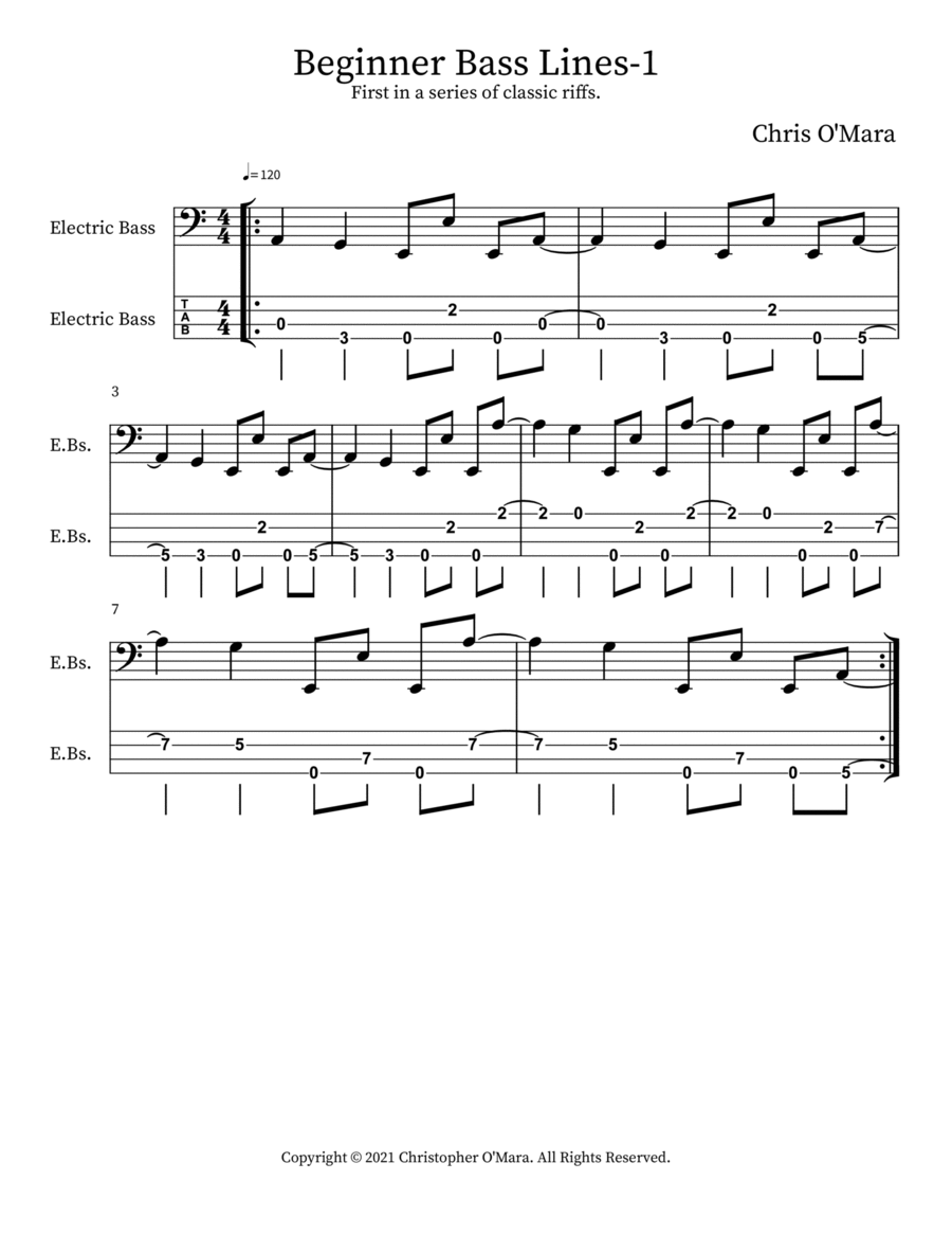 Beginner Bass Lines-1 Bass Guitar scores gallery preview page 1
