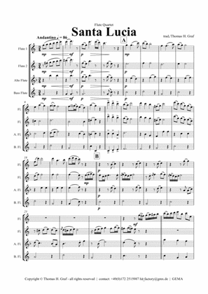 Santa Lucia - Italian Folk Song - Here in the twighlight - Flute Quartet