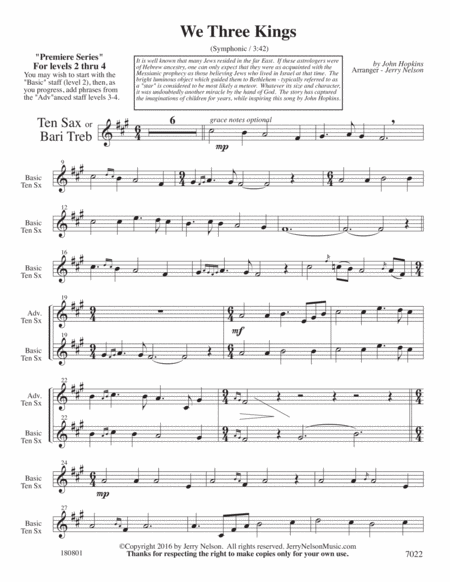 We Three Kings-v1 (Arrangements Level 2-4 for TENOR SAX + Written Acc) image number null