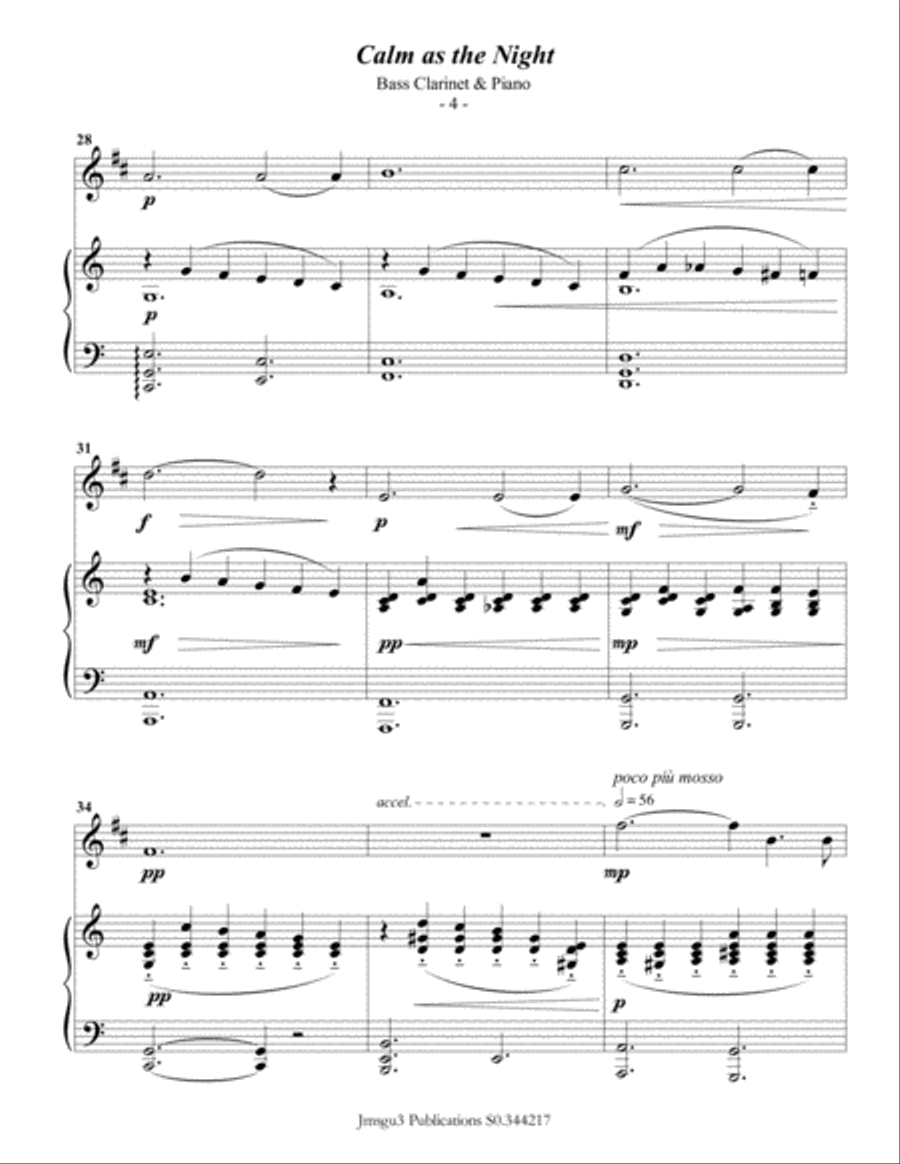 Bohm: Calm as the Night for Bass Clarinet & Piano Bass Clarinet scores gallery preview page 4