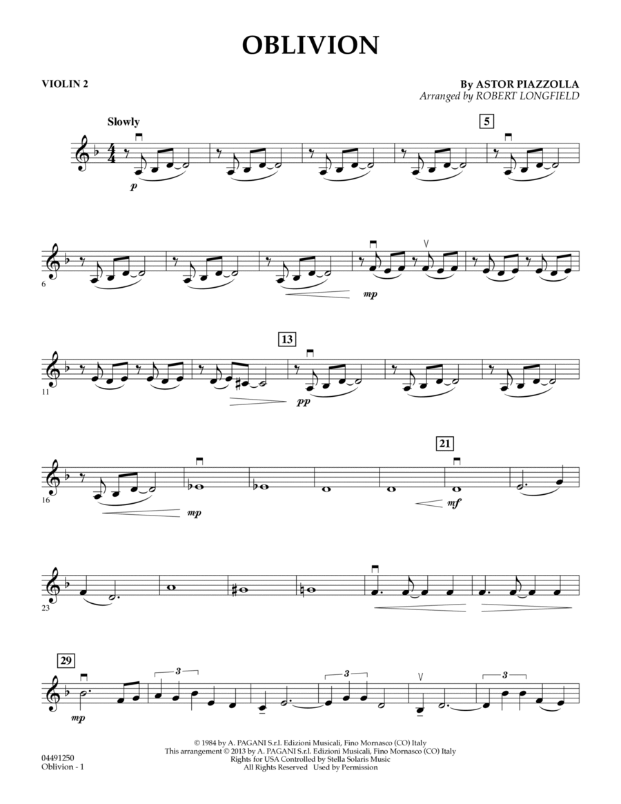 Oblivion - Violin 2 Orchestra scores gallery preview page 1