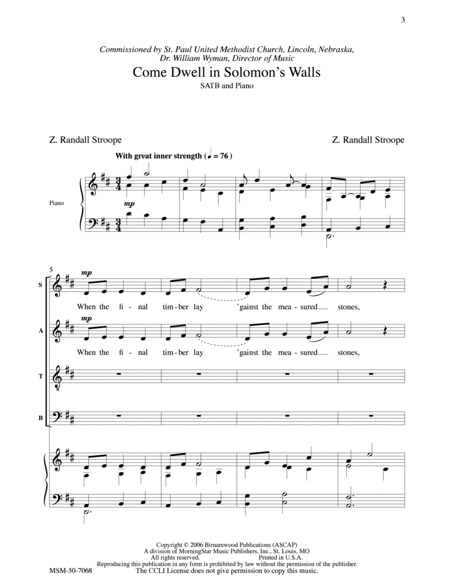 Come Dwell in Solomon's Walls 4-Part scores gallery preview page 1