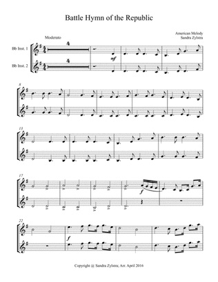 Battle Hymn of the Republic (treble Bb instrument duet, parts only)