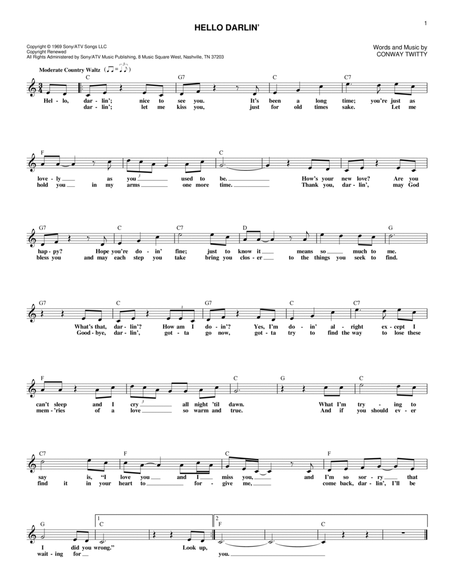 Hello Darlin' Piano scores gallery preview page 1