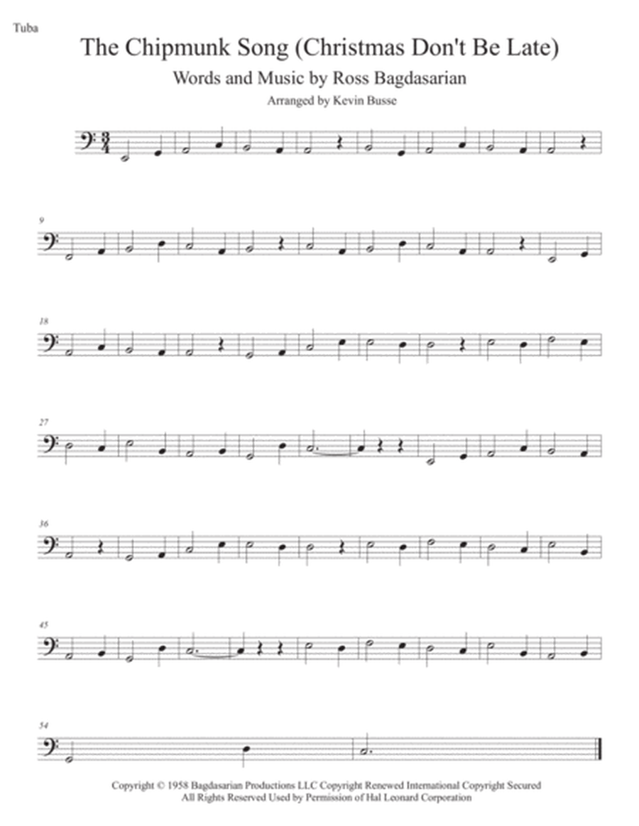 The Chipmunk Song (Easy key of C) Tuba image number null
