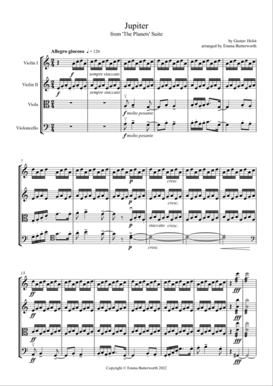 Jupiter (from 'The Planets' suite) String Quartet scores gallery preview page 2