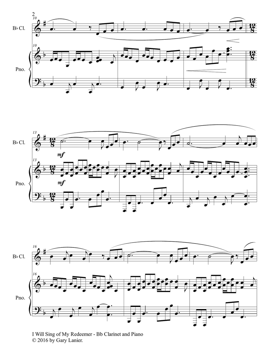 I WILL SING OF MY REDEEMER (Duet – Bb Clarinet & Piano with Score/Part) B-Flat Clarinet scores gallery preview page 3