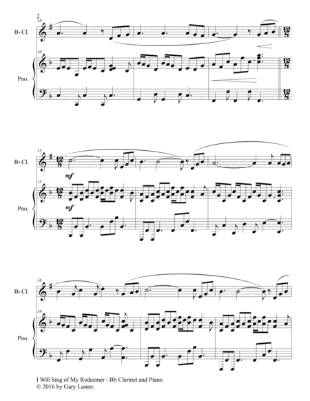 I WILL SING OF MY REDEEMER (Duet – Bb Clarinet & Piano with Score/Part) image number null