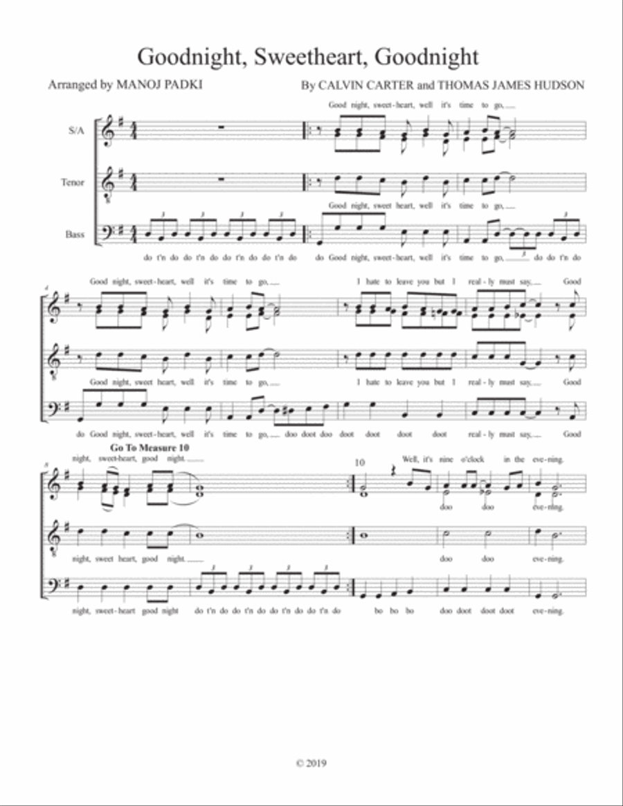 Goodnight, Sweetheart, Goodnight (goodnight, It's Time To Go) 4-Part scores gallery preview page 1