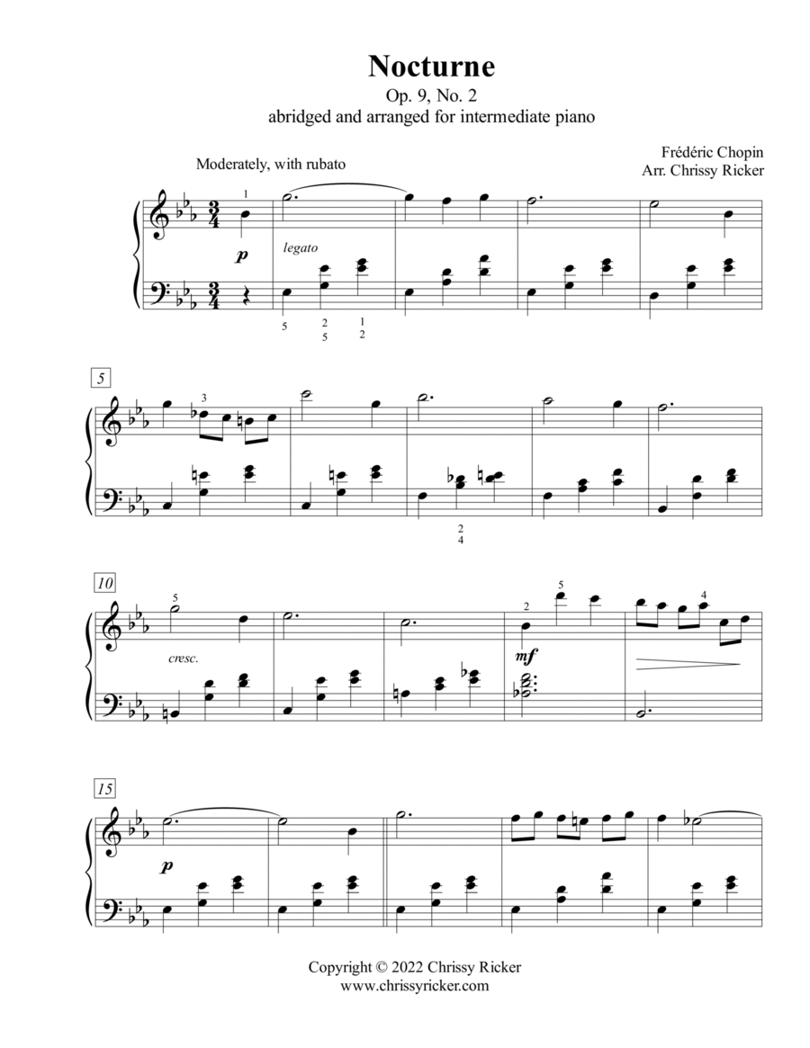 Book cover for Nocturne, Op. 9, No. 2 - intermediate piano