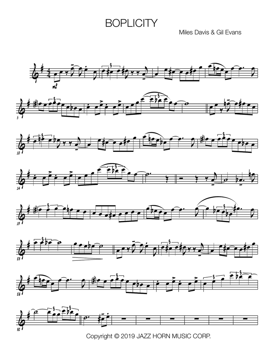 Boplicity (be Bop Lives) Tenor Saxophone scores gallery preview page 1