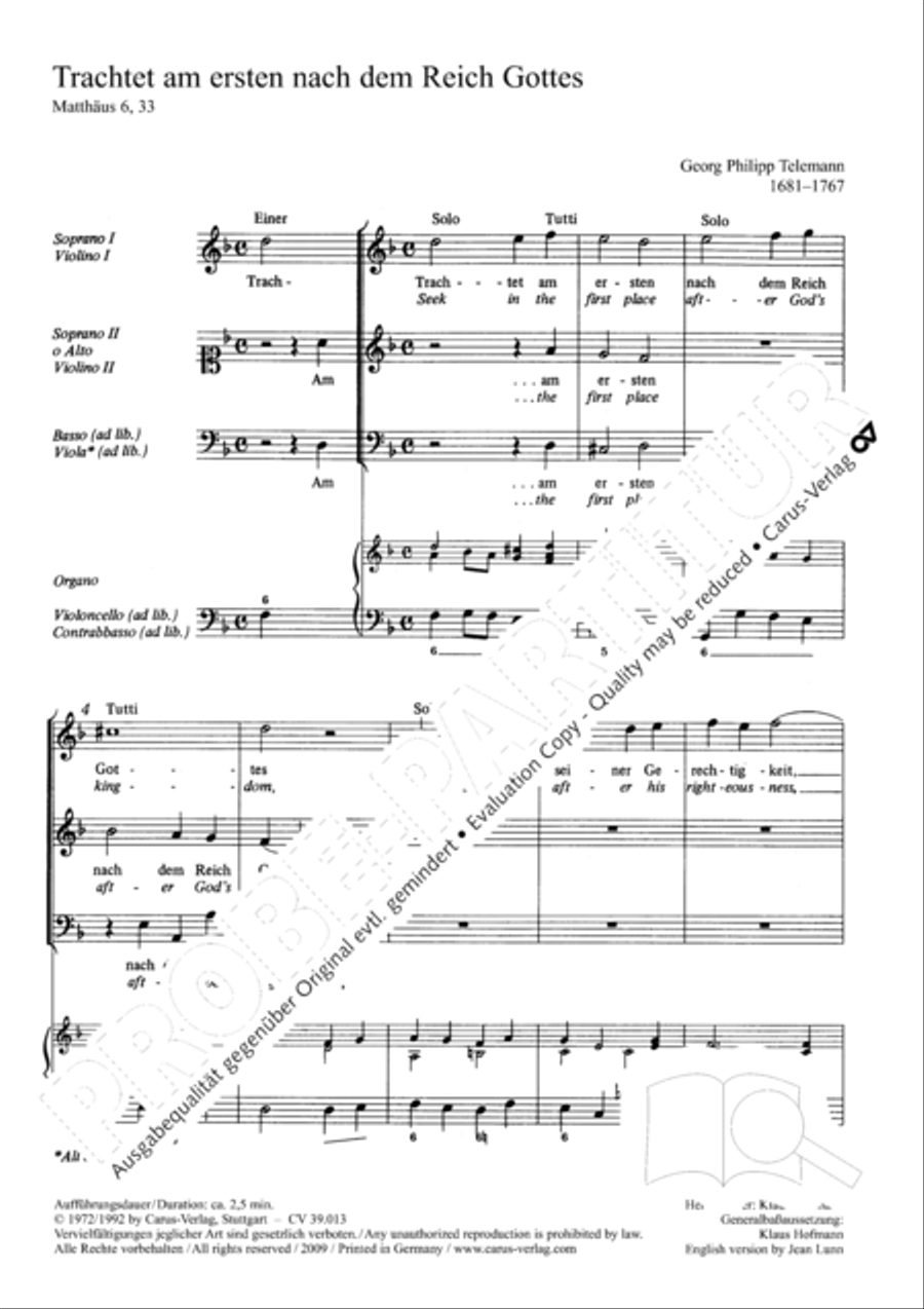 Seek in the first place after God's kingdom (Trachtet am ersten nach dem Reich Gottes) SA scores gallery preview page 3
