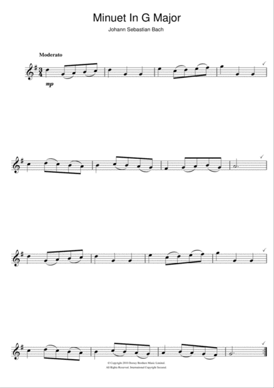 Minuet In G Flute Solo scores gallery preview page 1