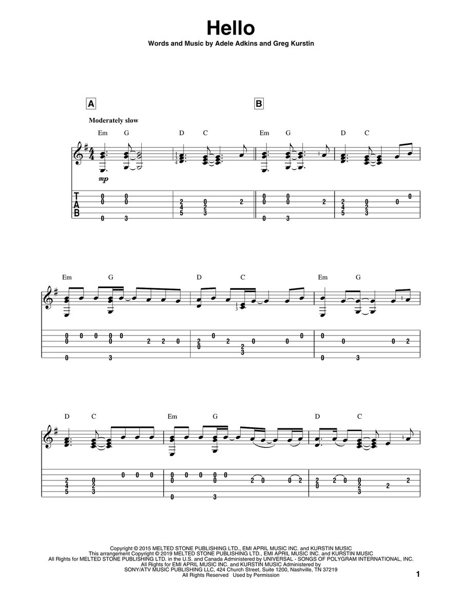 Hello Hello Acoustic Guitar scores gallery preview page 1
