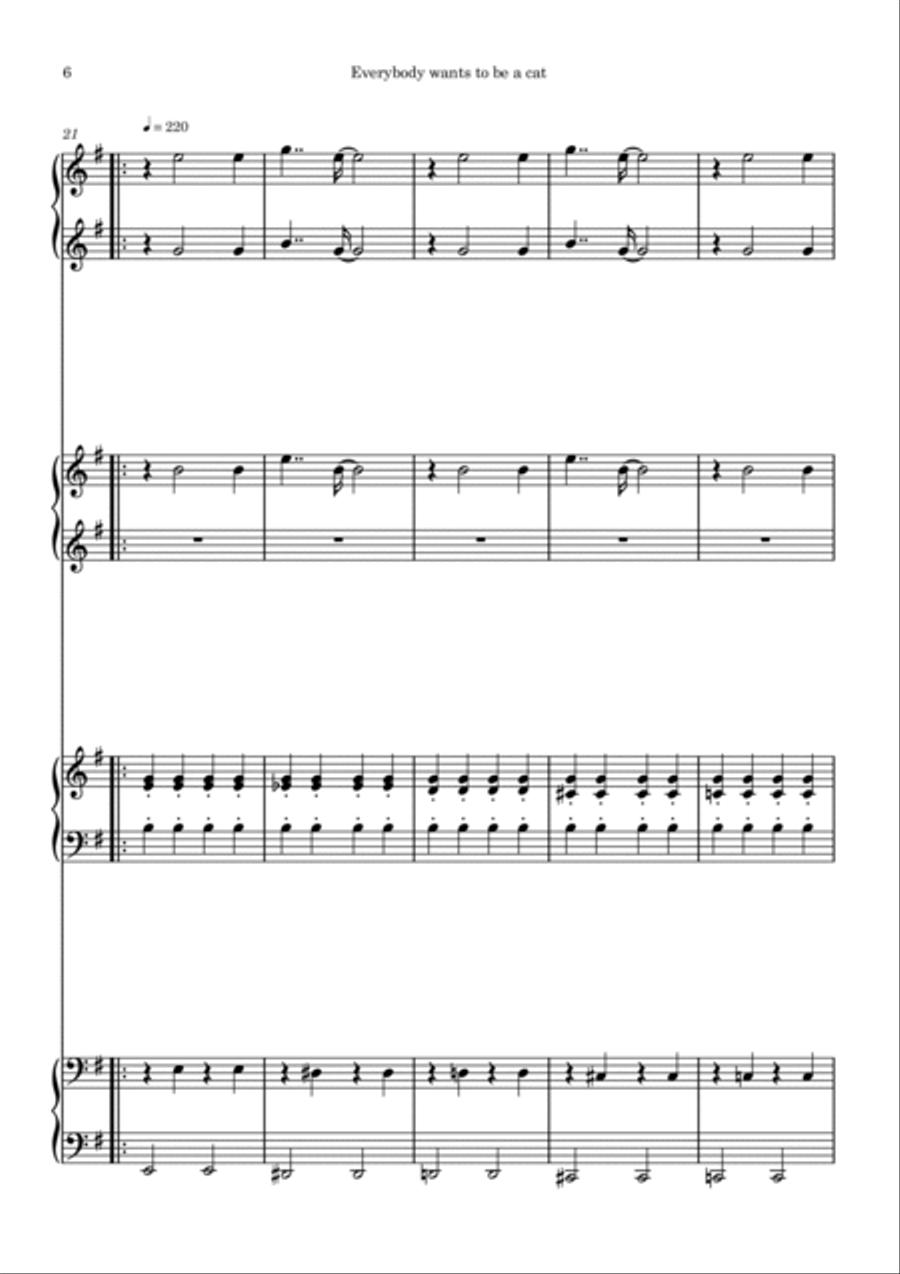 Ev'rybody Wants To Be A Cat Piano Duet scores gallery preview page 6