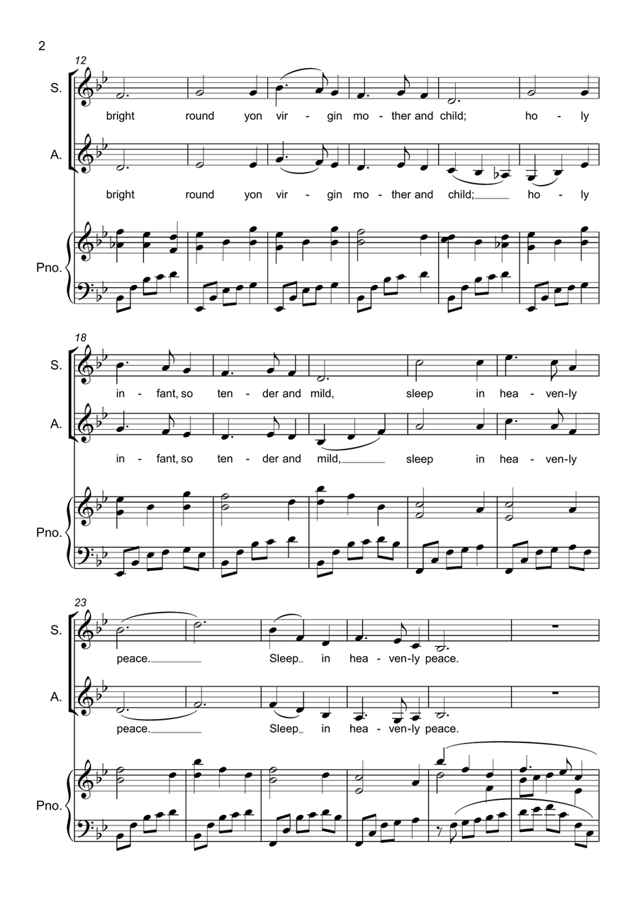 Silent Night - SA, Two part Choir SA scores gallery preview page 2