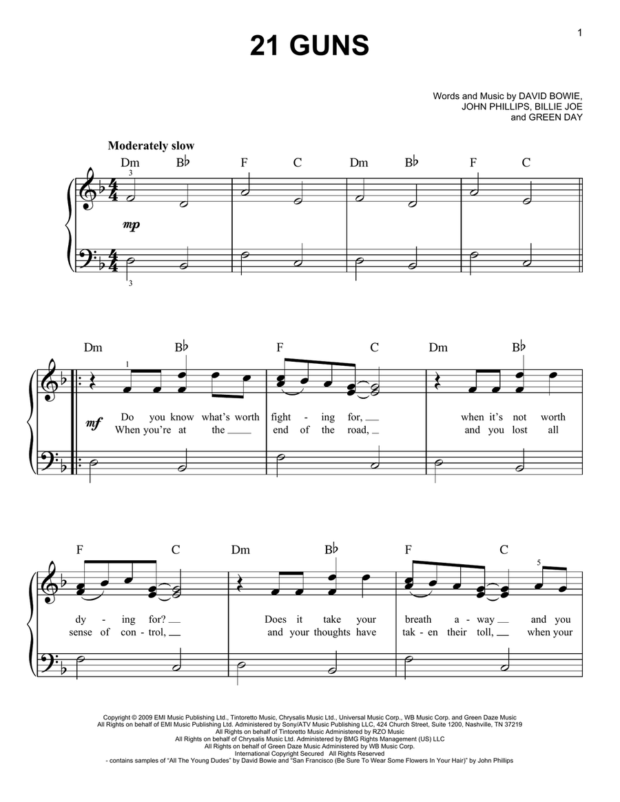 21 Guns Easy Piano scores gallery preview page 1