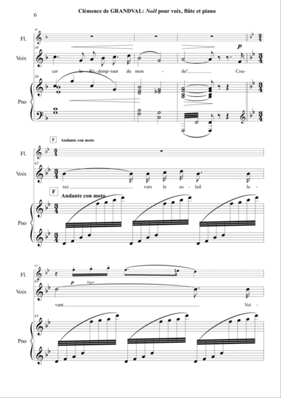 Clemence de Grandval : Noel for voice, flute and piano Flute scores gallery preview page 6