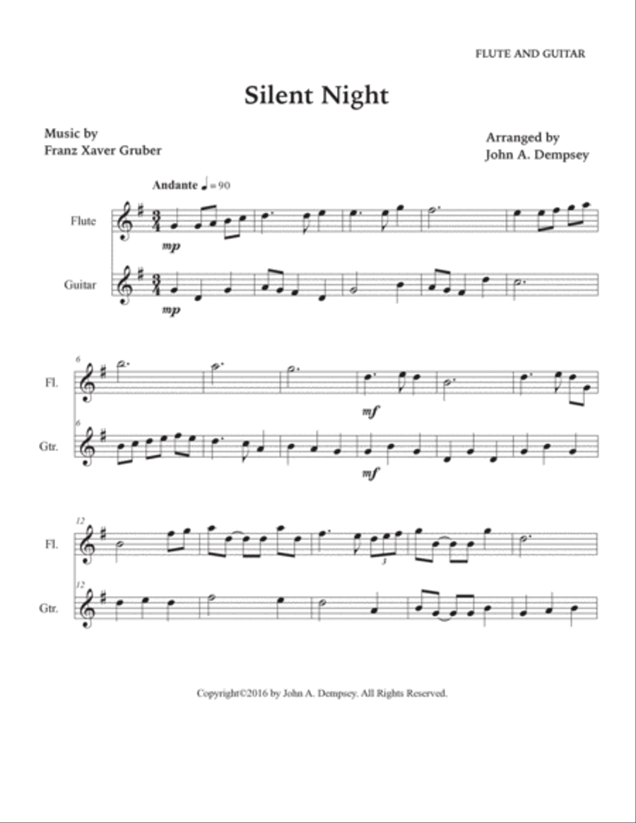 Silent Night (Duet for Flute and Guitar) Flute scores gallery preview page 5