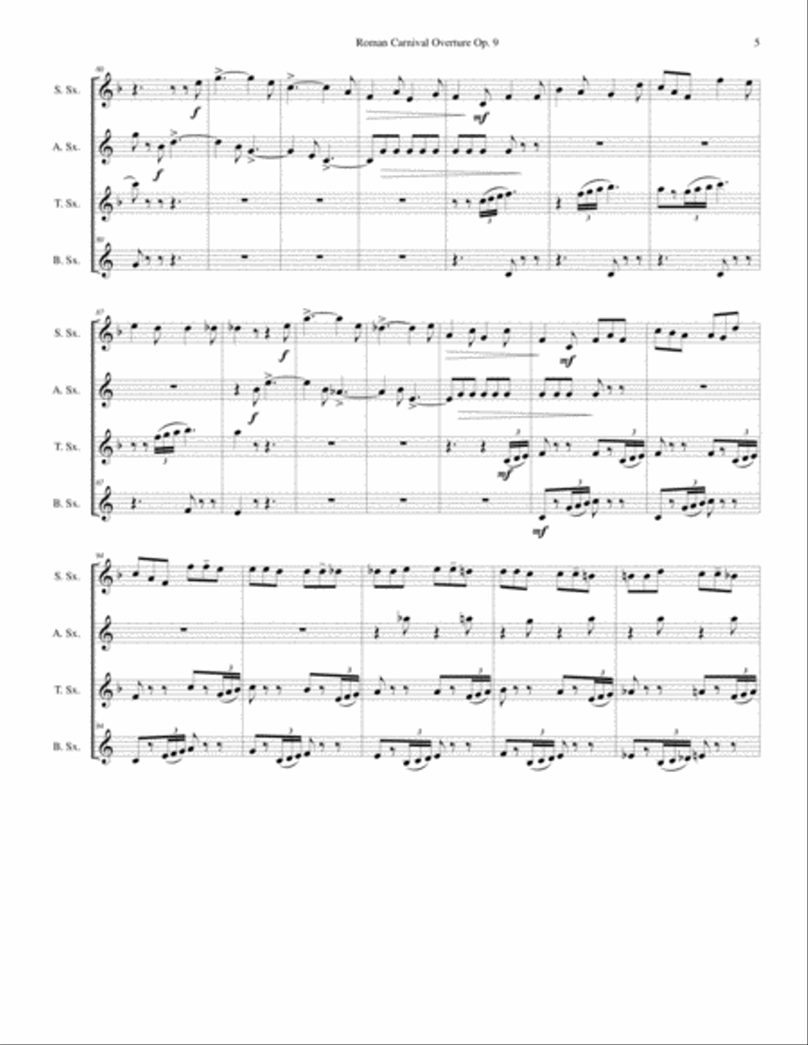 Berlioz - Roman Carnival Overture - Saxophone Quartet Saxophone Quartet scores gallery preview page 5