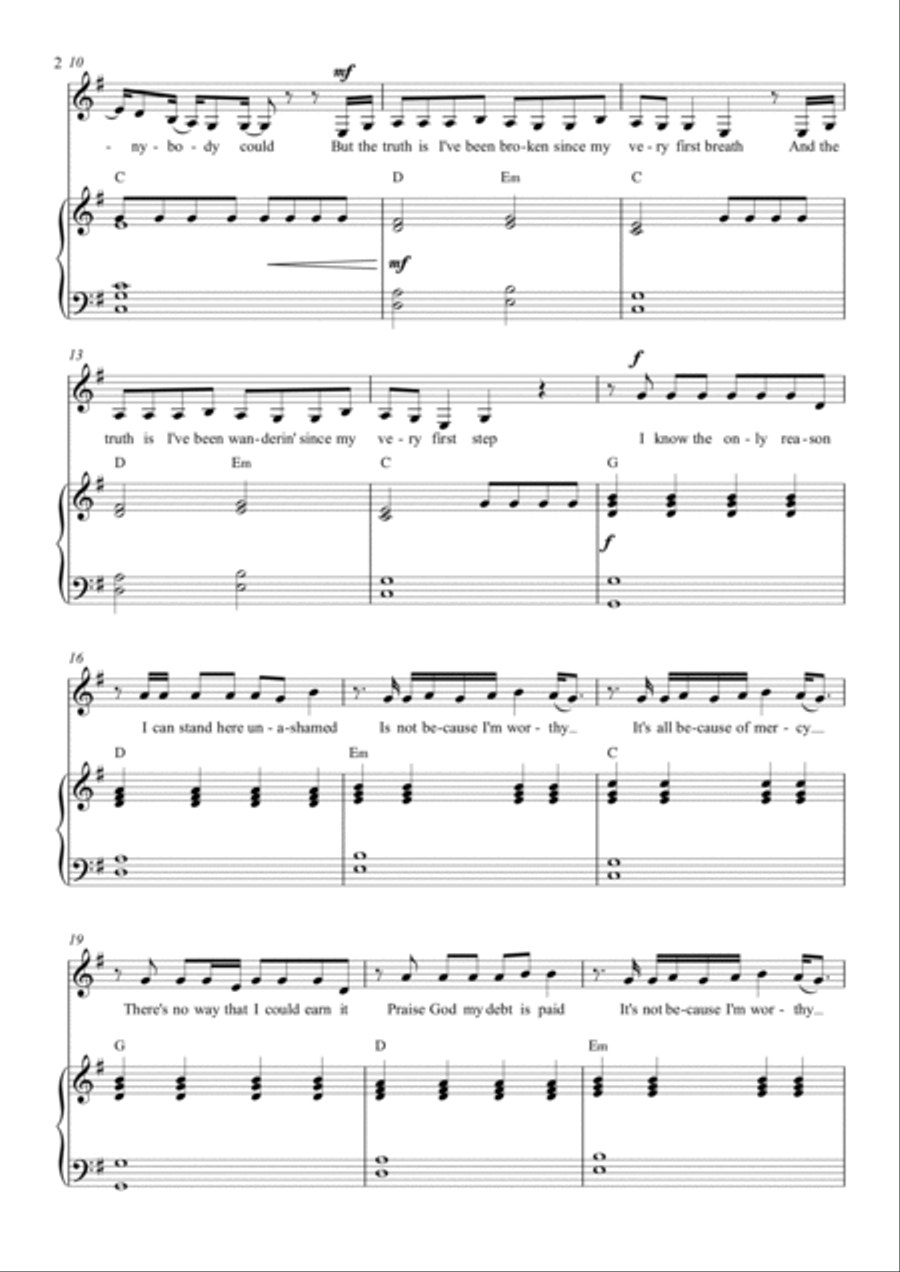 All Because Of Mercy Piano, Vocal, Guitar scores gallery preview page 2