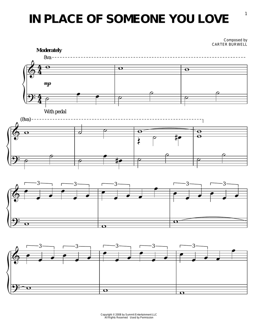 In Place Of Someone You Love Easy Piano scores gallery preview page 1