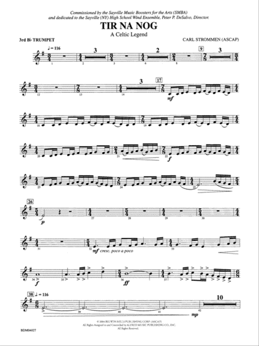 Tir Na Nog (A Celtic Legend): 3rd B-flat Trumpet Concert Band scores gallery preview page 1