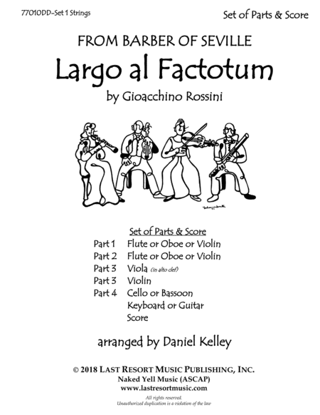 Largo al Factotum from Rossini's Barber of Seville for Three Violins & Cello (with optional Piano) image number null