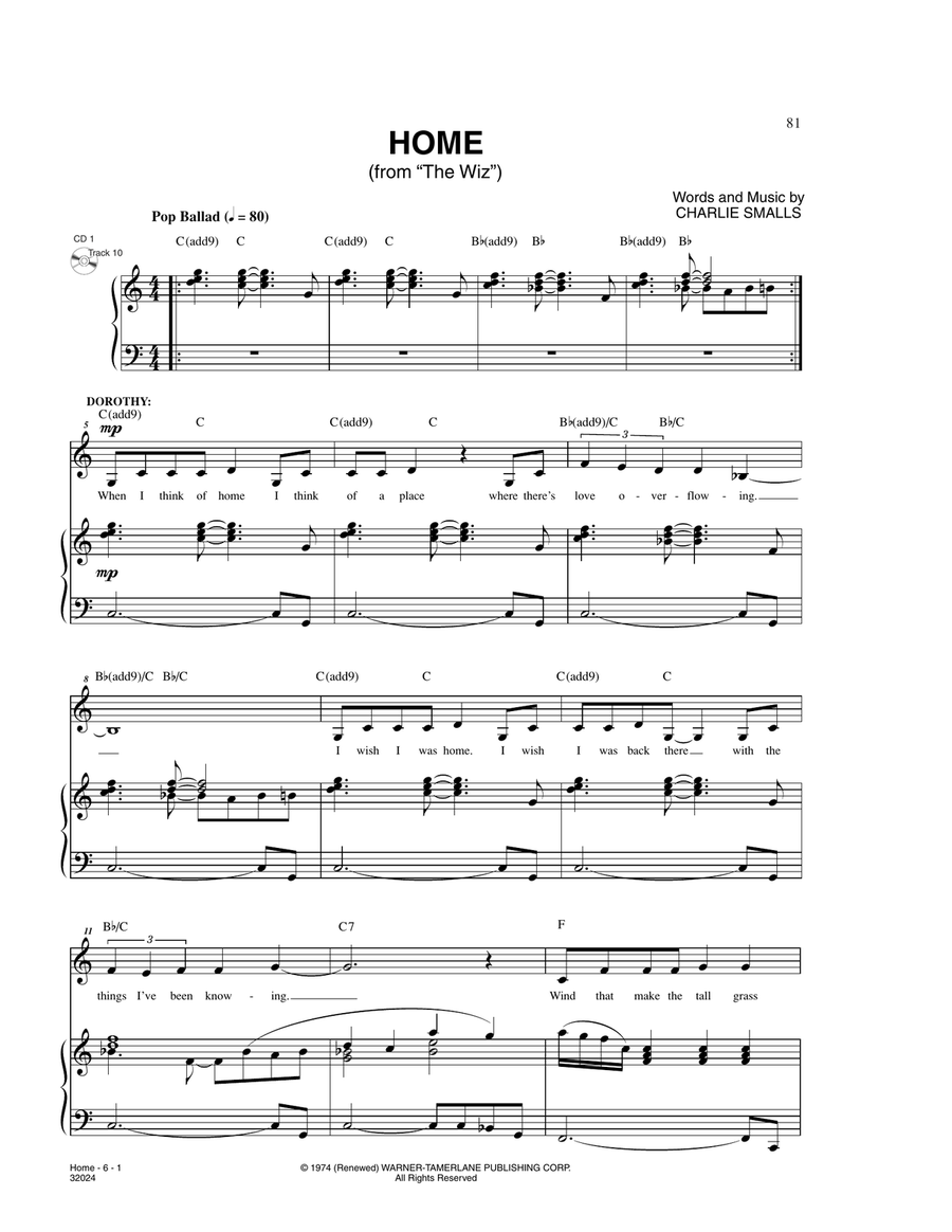 Home (from The Wiz) Voice scores gallery preview page 1