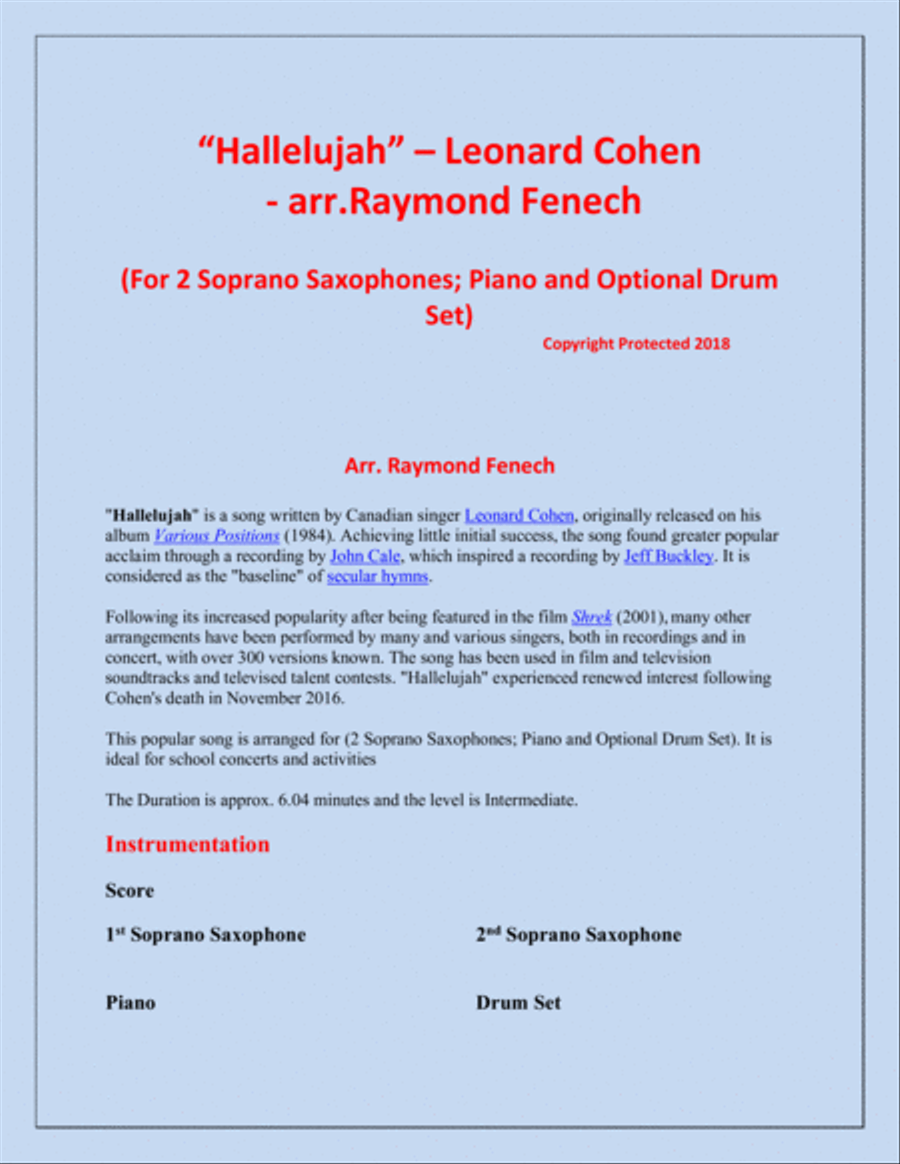 Hallelujah Woodwind Duet scores gallery preview page 2