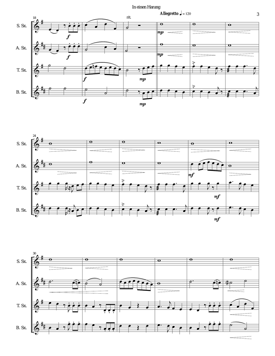 In einen Harung (a jolly folk song about a herring and a flounder) for saxophone quartet Saxophone Quartet scores gallery preview page 3