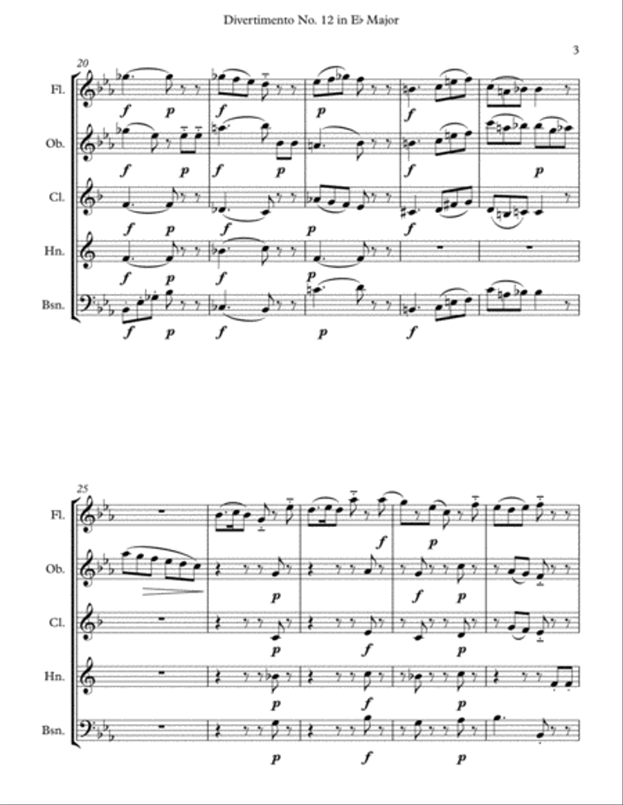 Mozart: Divertimento No. 12 in Eb Major for Wind Quintet Woodwind Quintet scores gallery preview page 3