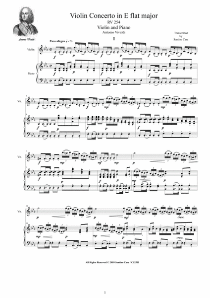 Vivaldi - Violin Concerto in E flat major RV 254 for Violin and Piano image number null